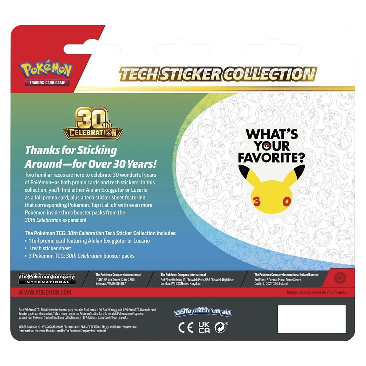 Pokémon 30th Celebration Tech Sticker Collection — Alolan Exeggutor — contents detail, factory sealed