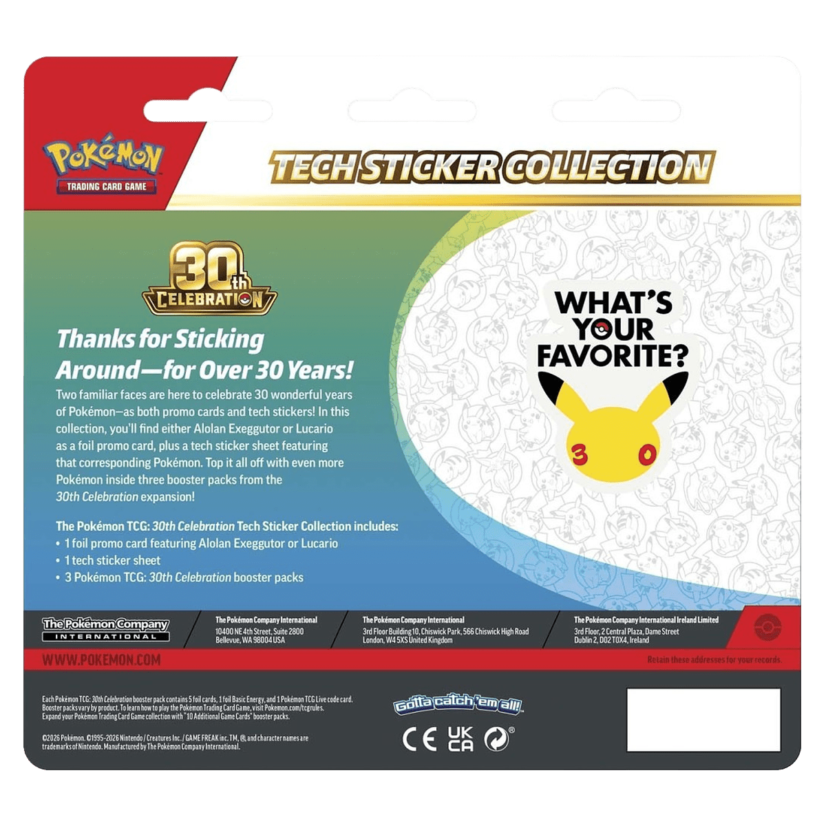 Pokémon 30th Celebration Tech Sticker Collection — Alolan Exeggutor — contents detail, factory sealed