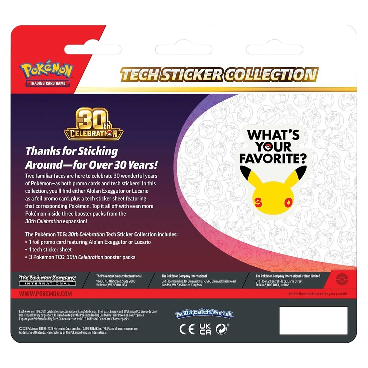Pokémon 30th Celebration Tech Sticker Collection — Lucario — contents detail, factory sealed