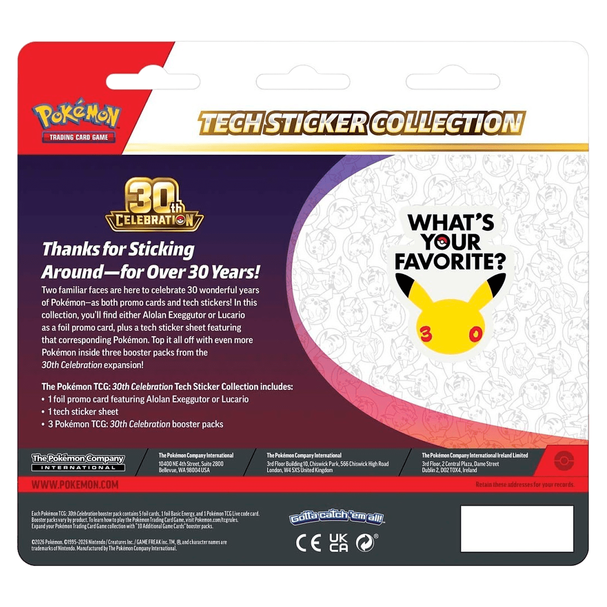 Pokémon 30th Celebration Tech Sticker Collection — Lucario — contents detail, factory sealed