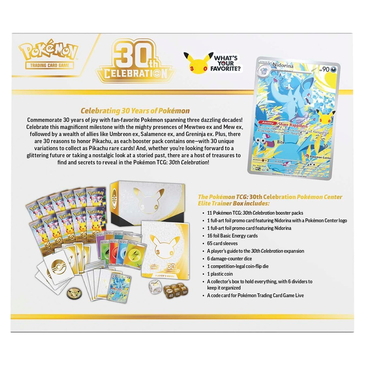 Pokemon 30th Celebration Pokemon Center Elite Trainer Box — display view, factory sealed