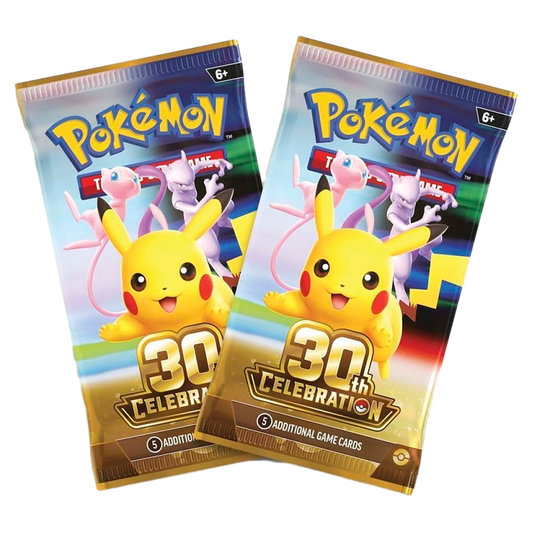 Pokémon 30th Celebration Eevee Collection — 2 Packs & Coin — angled view, factory sealed