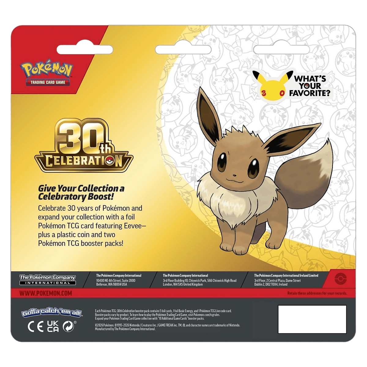 Pokémon 30th Celebration Eevee Collection — 2 Packs & Coin — contents detail, factory sealed