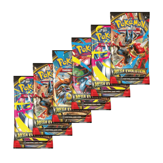 6 Pokémon Mega Evolution trading card game packs.