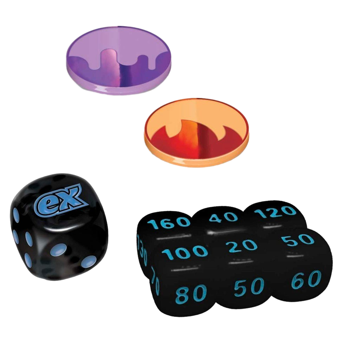 Pokemon Black Bolt ETB damage counter dice coin flip die and two acrylic condition markers