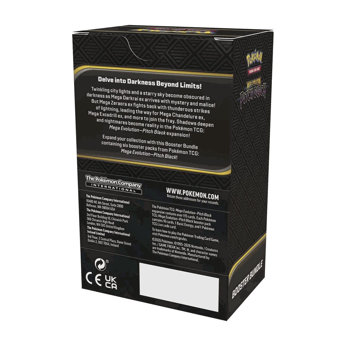 Back of Pokemon Pitch Black Booster Bundle box with set description and contents