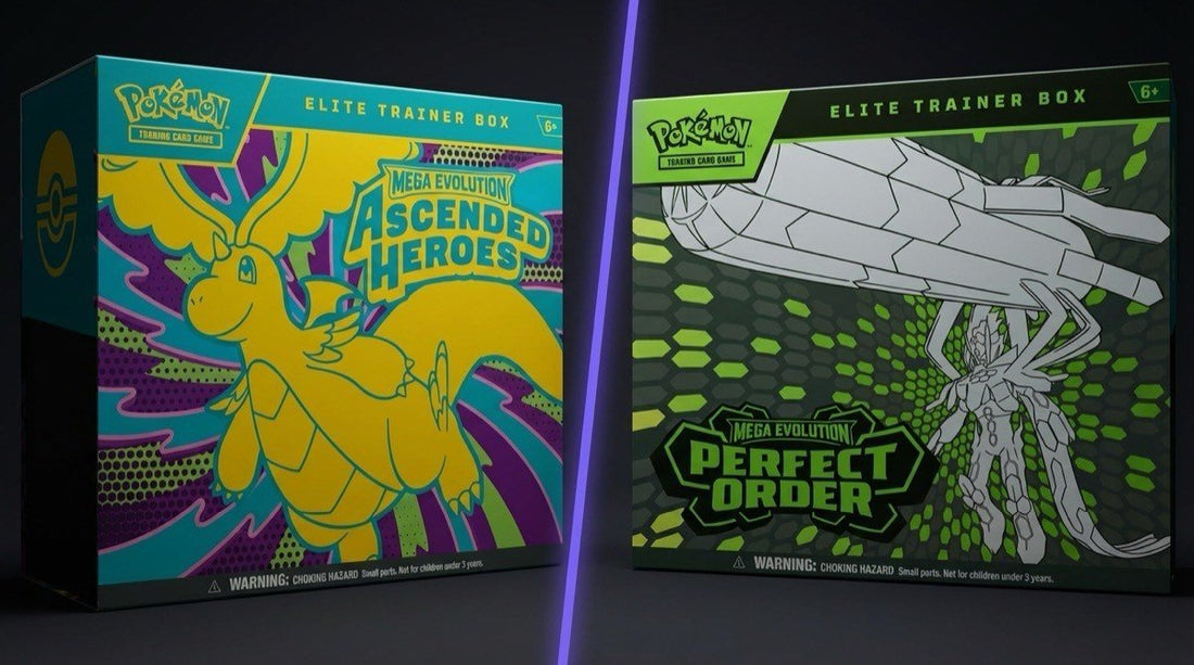 Pokemon Ascended Heroes and Perfect Order Elite Trainer Boxes side by side comparison