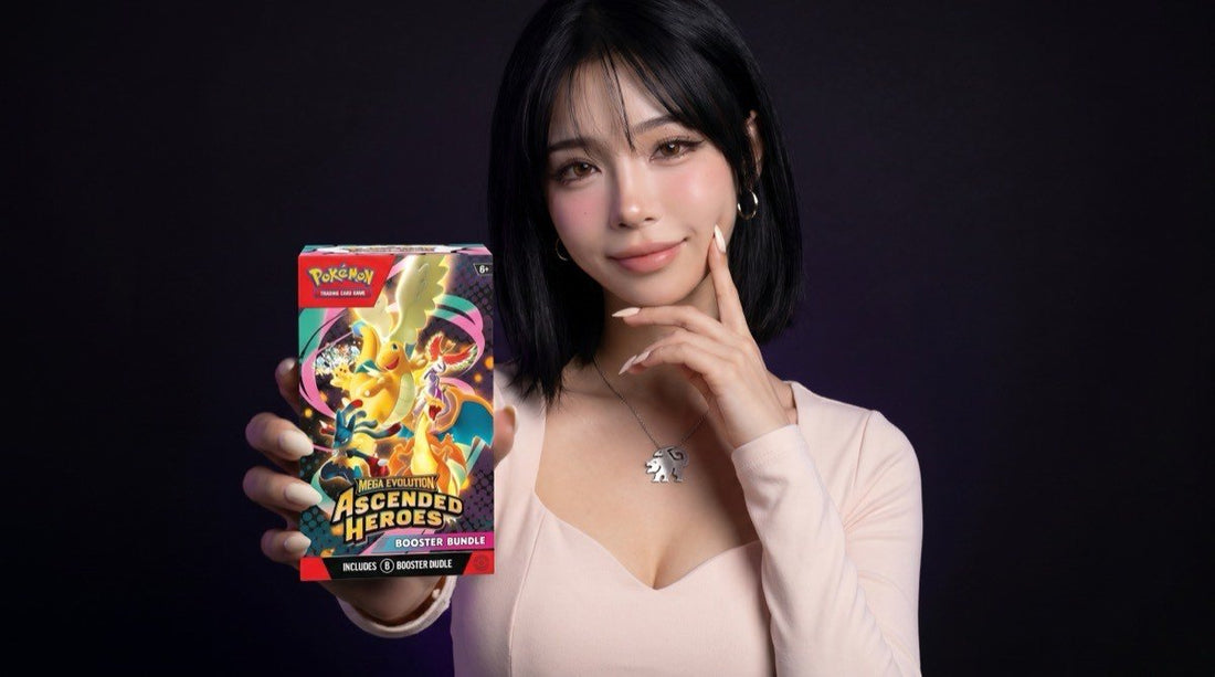 Pokemon Ascended Heroes Booster Bundle presented by the Evol Vault content host in editorial product photography on a dark studio backdrop