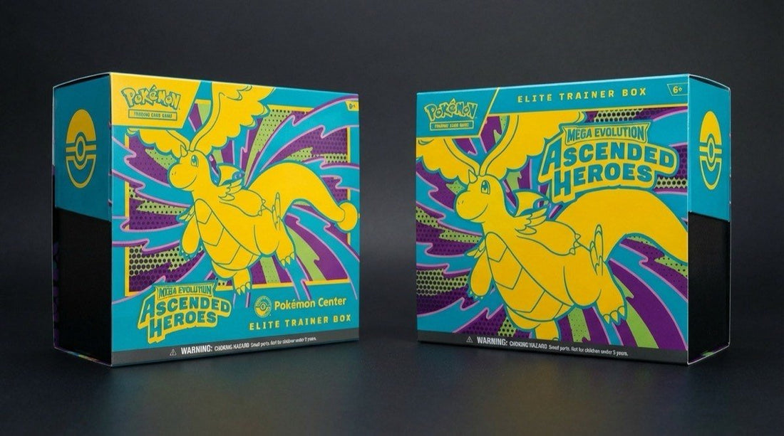 Pokemon Center exclusive vs standard retail Ascended Heroes Elite Trainer Box showing branding and pack count differences