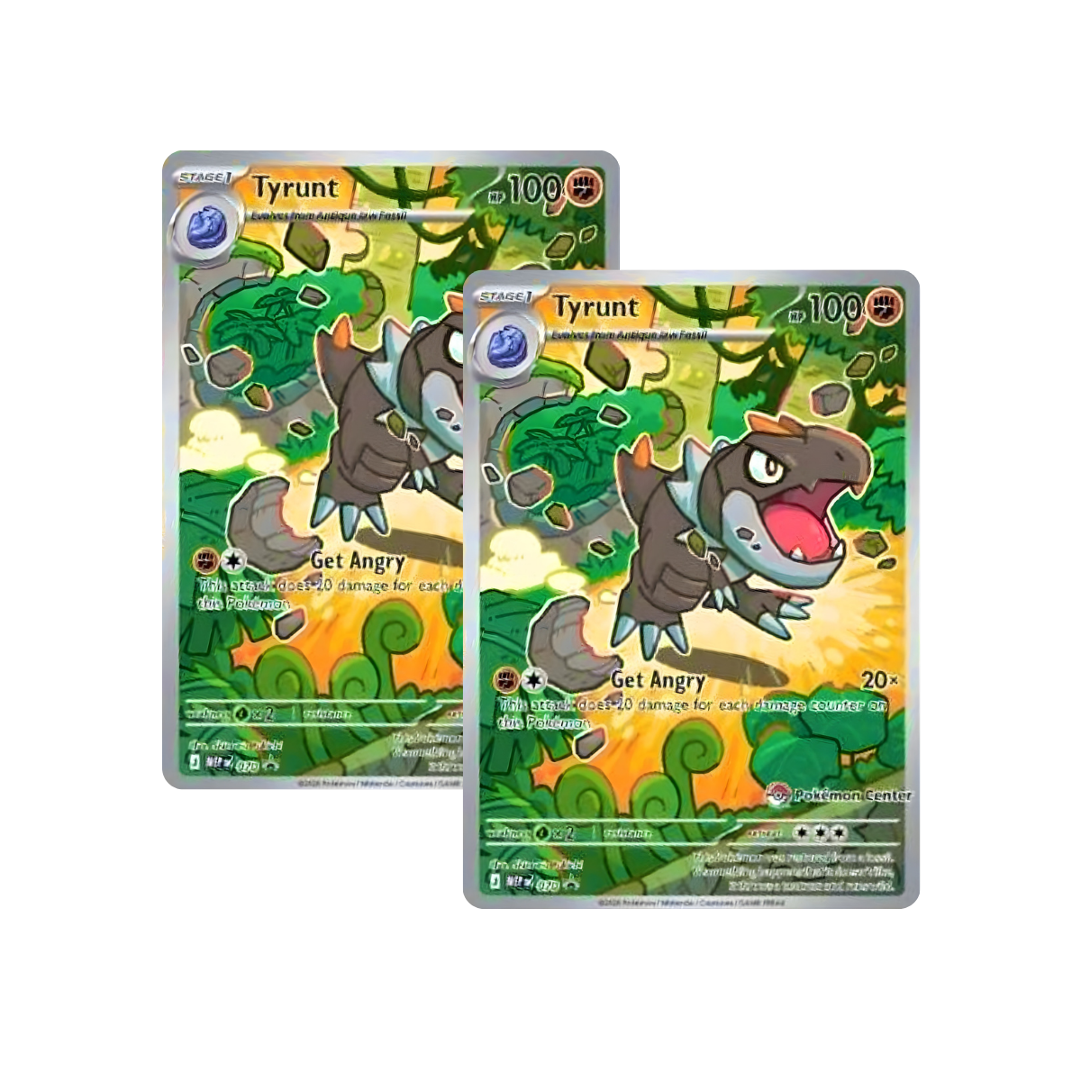 Pokemon Perfect Order ETB (Elite Trainer Box) – Tyrunt full-art promo cards, Pokémon Center exclusive.