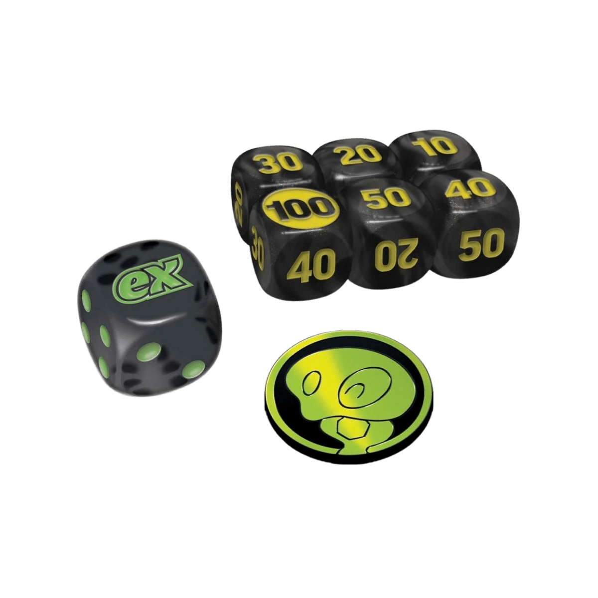 Pokemon Perfect Order ETB (Elite Trainer Box) – damage-counter dice, competition coin-flip die, exclusive Zygarde Cell coin.