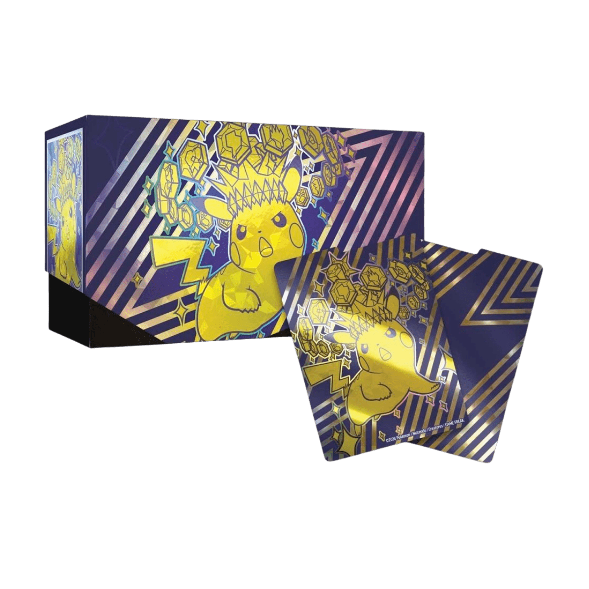 Pokemon Surging Sparks ETB Pokemon Center Exclusive box with 65 premium card sleeves