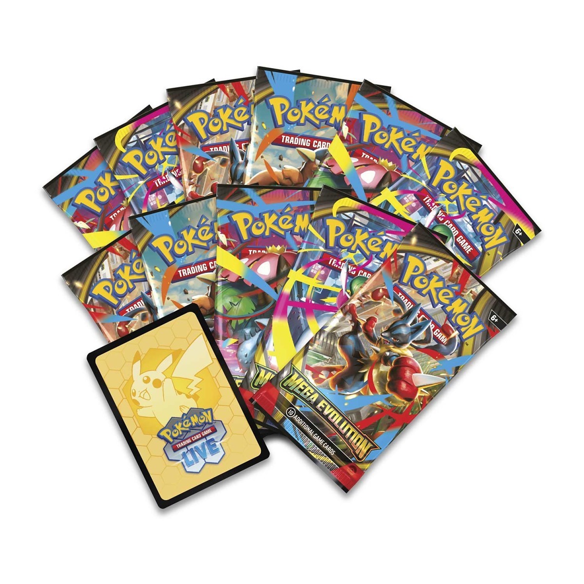 11 Pokémon mega evolutions trading card packs.