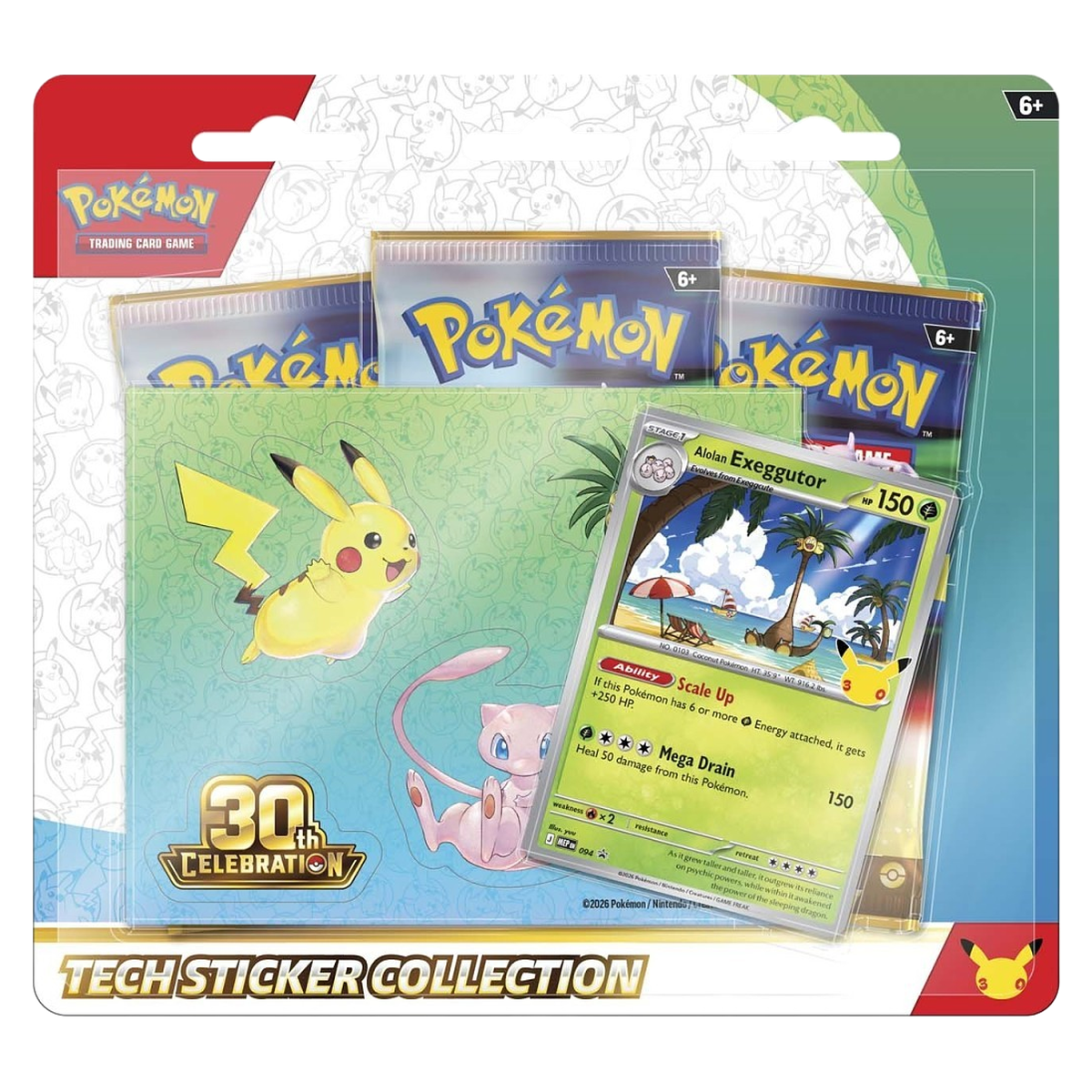 Pokémon 30th Celebration Tech Sticker Collection — Alolan Exeggutor — front view, factory sealed