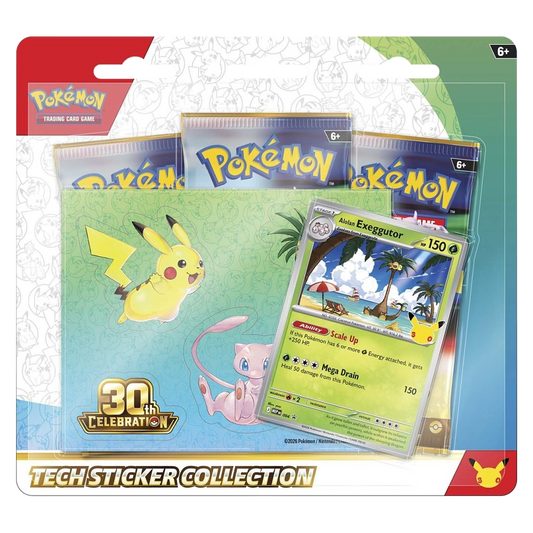 Pokémon 30th Celebration Tech Sticker Collection — Alolan Exeggutor — front view, factory sealed