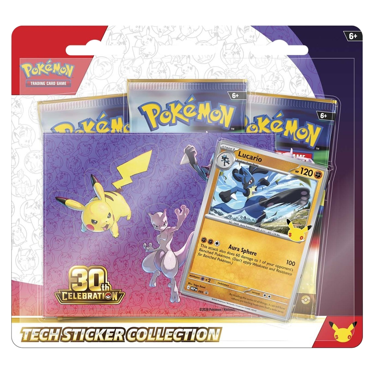 Pokémon 30th Celebration Tech Sticker Collection — Lucario — front view, factory sealed