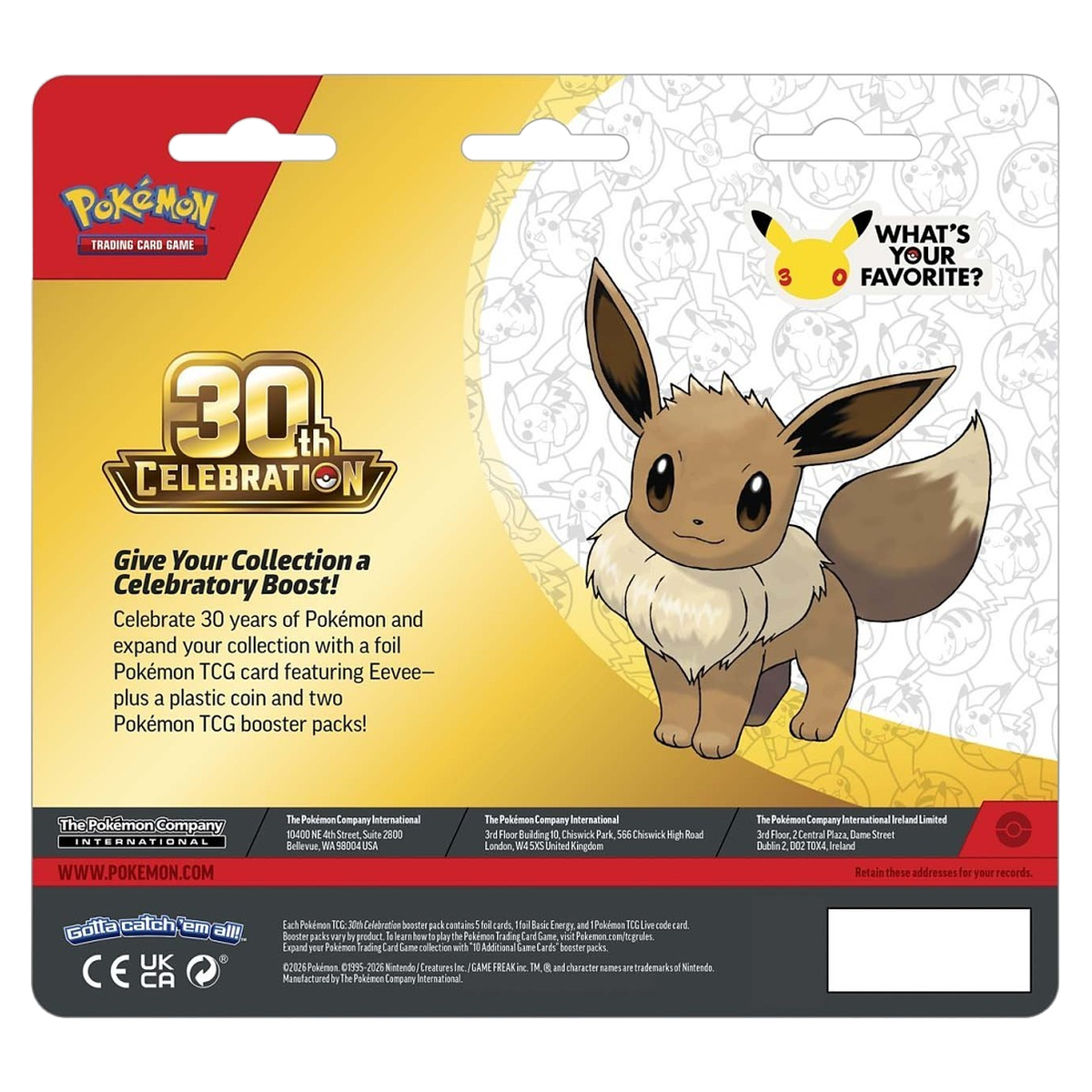 Pokémon 30th Celebration Eevee Collection — 2 Packs & Coin — contents detail, factory sealed