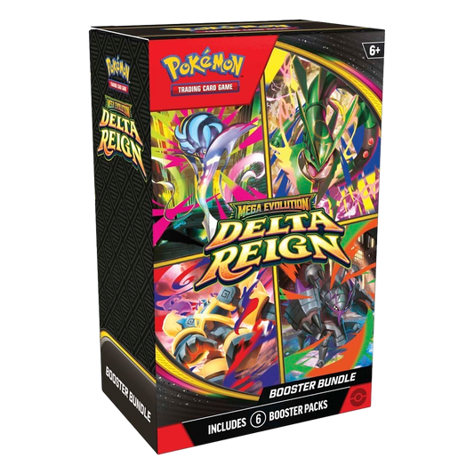 Pokémon Delta Reign Booster Bundle box with Mega Evolution artwork, includes 6 booster packs