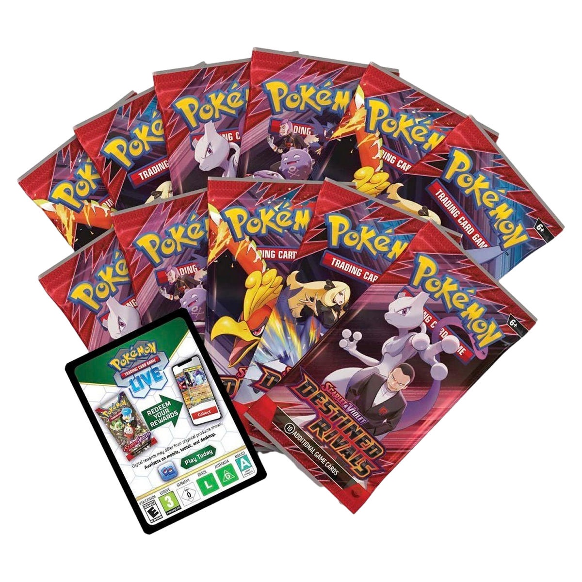 Pokemon Destined Rivals ETB 11 booster packs and TCG Live code card