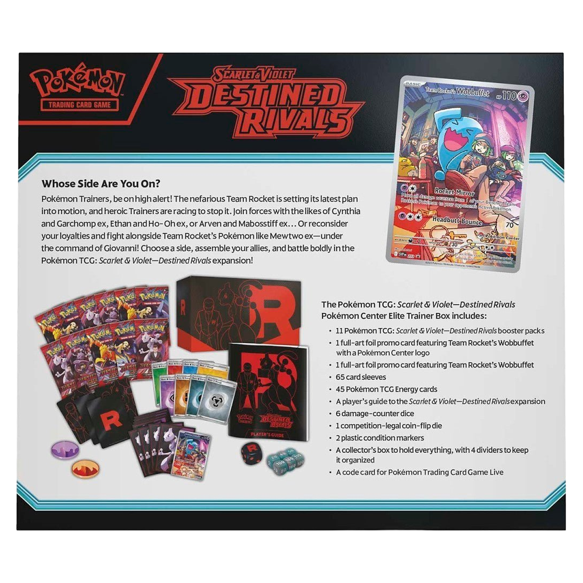 Pokemon Destined Rivals ETB complete contents laid out with all accessories