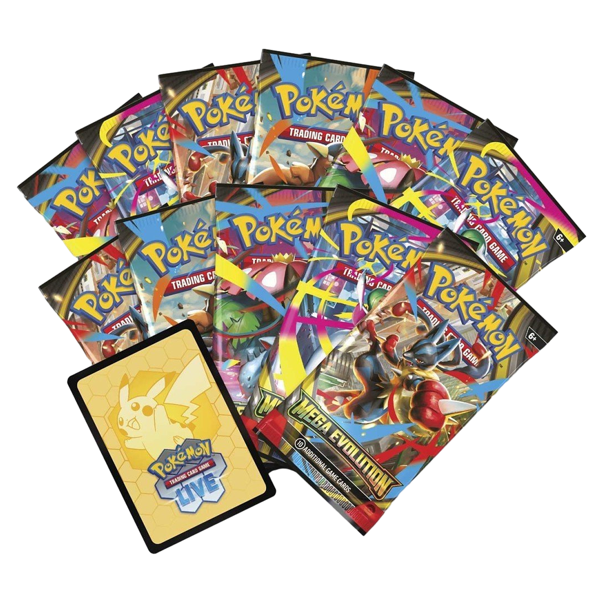 11 Pokémon mega evolutions trading card packs.