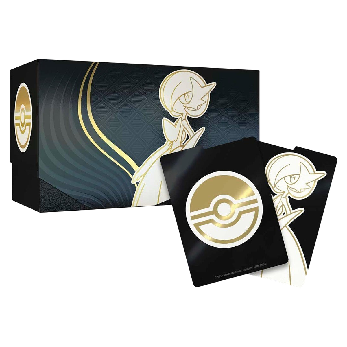 Mega Evolution Pokémon Center Elite Trainer Box back panel showing complete contents list, product features, and Official Pokémon Company branding