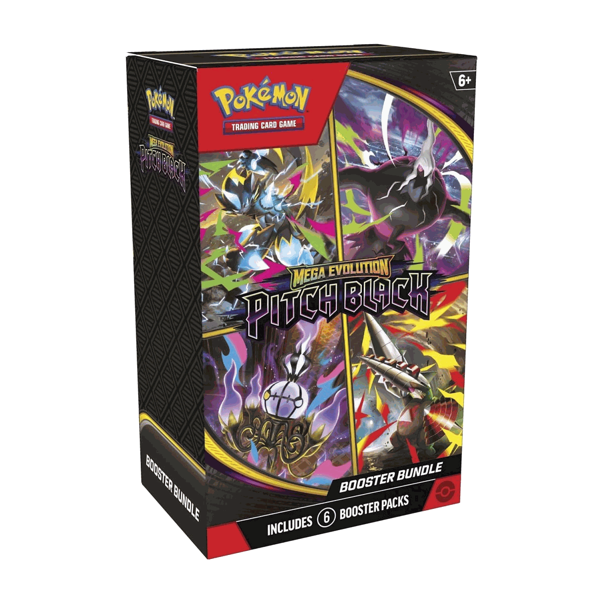 Pokemon Pitch Black Booster Bundle box with Mega Darkrai Mega Zeraora Mega Chandelure and Mega Excadrill artwork