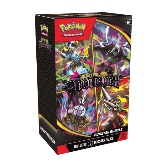 Pokemon Pitch Black Booster Bundle box with Mega Darkrai Mega Zeraora Mega Chandelure and Mega Excadrill artwork