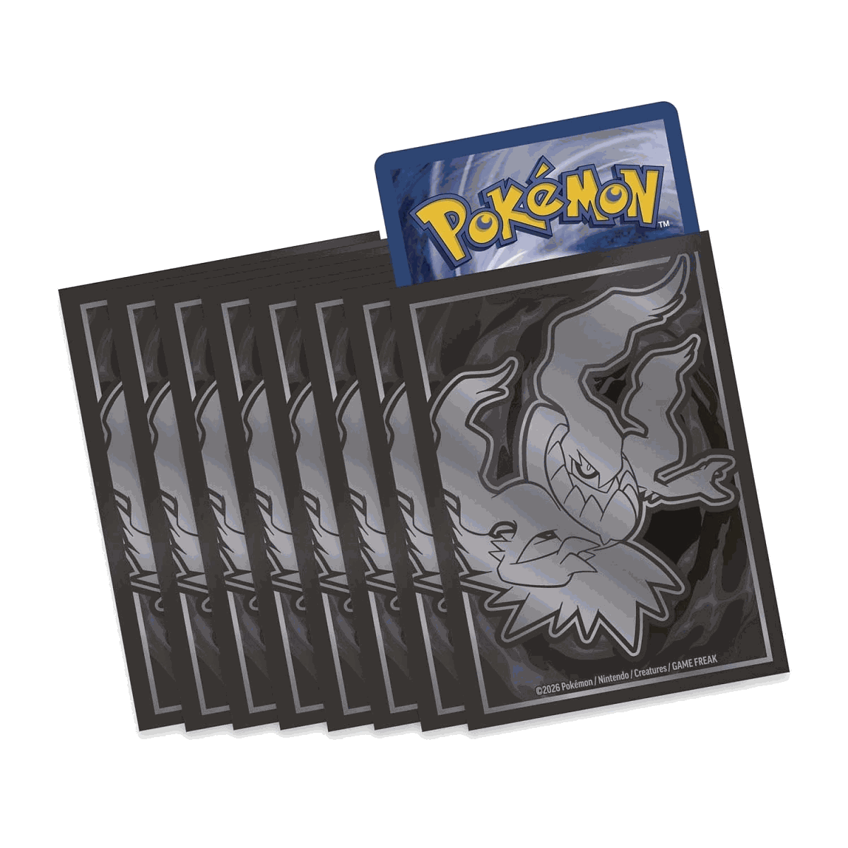 Pitch Black card sleeves featuring silver Mega Darkrai artwork with Pokemon TCG card