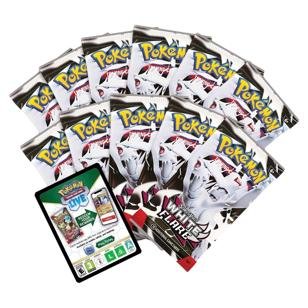 Pokemon White Flare ETB 11 booster packs and TCG Live code card